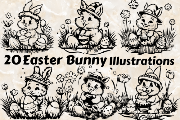 20 Easter Bunny Illustrations: Graphics & Illustrations Bundle