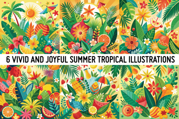 6 Joyful Summer Tropical Illustrations & Graphics