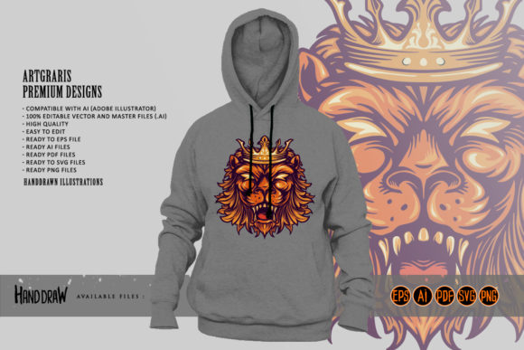 Crown Tiger Head Ornaments: Illustrations & Graphics