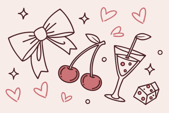 Cute Bow Illustrations with Cherry Motif: Graphics Review