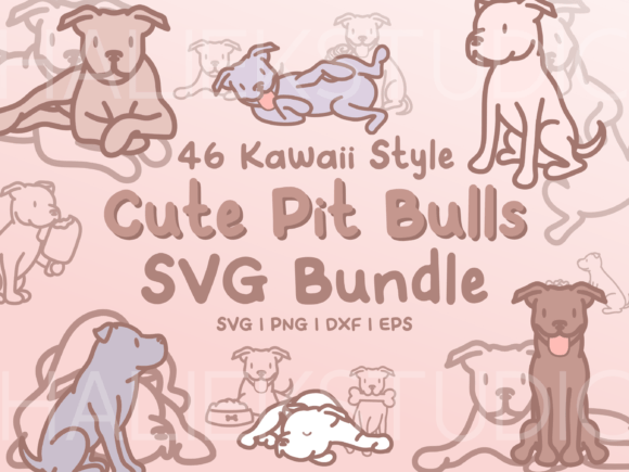Cute Pit Bulls SVG Illustrations: Graphics & Illustrations for Crafters