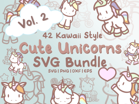 Cute Unicorns Vol. 2: SVG Illustrations & Graphics