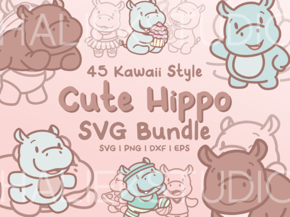 Hippo SVG Illustrations for Kawaii Graphics & Crafts
