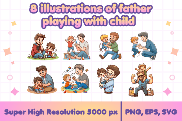 Illustrations Father Playing with Son Graphics