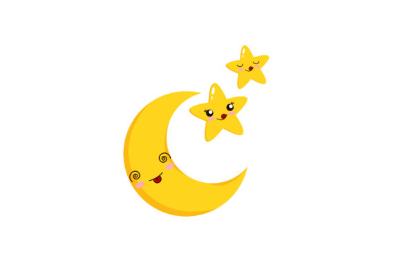 Kawaii Cute Moon and Star Illustrations