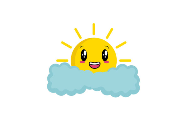 Kawaii Cute Sun with Sky Graphics and Illustrations