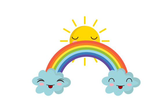 Kawaii Rainbow with Sun Illustrations for Brand Graphics
